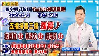 2024.12.4 張宇明台股解盤   五檔持股三檔漲停，加百裕⊕新盛力⊕日電貿⊕！特會半年空單操作23筆贏22筆共賺297元！普會多空雙向操作賺246.6元【#張宇明分析師】