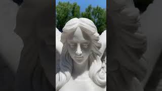 Beautiful hand carved white marble angel sculpture for garden decor