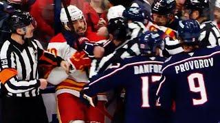 Ryan Lomberg Mathieu Olivier Fight Scrum | Calgary Flames Columbus Blue Jackets 2024 NHL Highlights