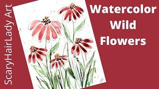 240  Easy Watercolor Wild Cone Flowers Tutorial