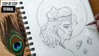 How To Draw Lord Krishna Detailed Step By Step Easy Tutorial For Beginners (Part 1) @AjArts03