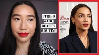 Trying Alexandria Ocasio-Cortez Beauty Routine  Corporate Power Meeting Makeup Tutorial