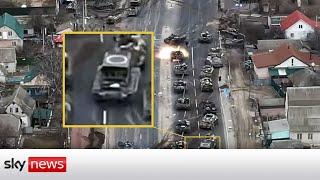 Ukraine War: Dramatic drone footage shows Russian convoy 'ambush'