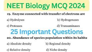 25 Important Biology MCQ For Competitive Exams | NEET Biology 2024 | Biology MCQ 2024