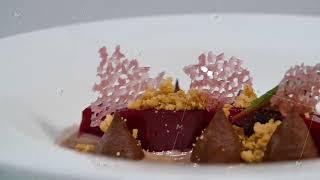 salad vinaigrette on a plate on a white background isolated close up. Beetroot beet chopped for