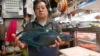 Japanese Street Food   GIANT PARROTFISH SASHIMI Okinawa Japan