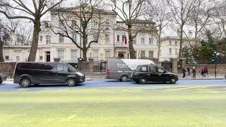 Ukraine Flag Painted Outside Russian Embassy in London