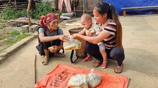 The single mother and her children went to break boiled corn and bring it to the market to sell