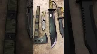 All Tactical Military Green Knife Set Pocket knife Axe Hatchet Machete Fixed Blade