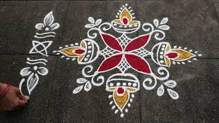 Simple Deepam Rangoli Designs | 5x1 Dots Karthika masam Muggulu | Side Border Rangoli Designs