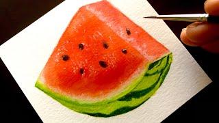 How To Paint Realistic Watermelon | Easy Step By Step Realistic Watercolor Tutorial For Beginners