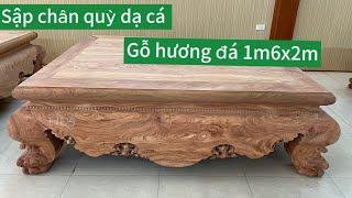 Kích thước nhỏ|Sập chân quỳ dạ cá gỗ hương đá 1m6x2m
