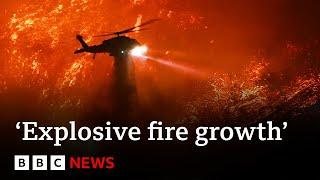 Los Angeles braces for ‘explosive fire growth’ as high winds near | BBC News