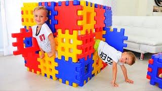 Vlad and Niki Playing with Toy Blocks  Hide and Seek with Mom