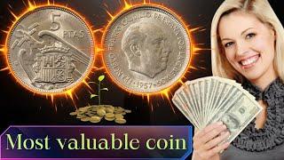 5 PTAS 1957 COIN VALUE UPDATE TODAY