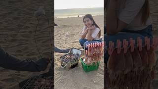 Grilled dried squid by the sea - Thai Street Food #shorts