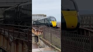 GWR class 802 rattling over the colonade viaduct & down the wall -Paddington to Penzance 802016-007