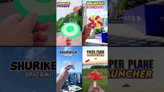 4 Amazing paper toy , how to make cardboard frisbee , NINJASTAR boomerang , plane launcher