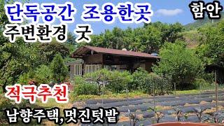 함안촌집1245㎡(377평) 마을 떨어진 주변 간섭없는 단독공간에위치 조용히 전원생활 즐길수있는주택 마당내 주차4~5대가능 잘 가꿔논 멋진 텃밭에 각종 유실수및웰빙식물재배 함안땅