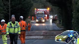 Bridge built for ultra heavy transport to pass through old English village with police escort