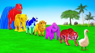 Paint Animals Duck Tiger Gorilla Lion Cow Elephant Dinosaur Fountain Crossing Animal Game New