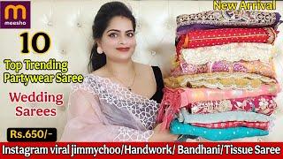 Meesho saree haul | meesho top trending designer sarees | Latest wedding special sarees review haul