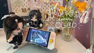 unboxing  nintendo switch oled + cute accessories  cozy grove, a little to the left (cozy games)