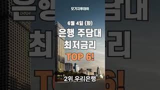 6월 4일 화요일, 은행 아파트매매잔금대출 최저 금리 TOP 6! - 모든 은행 보험사 주택담보대출 금리 비교하려면 카카오톡 무료 상담으로
