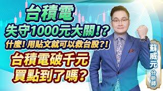 蘇威元分析師【台積電失守1000元大關！？ 什麼！用貼文就可以救台股？！台積電破千元 買點到了嗎？】 2024.11.29 #蘇威元 #飆股元動力