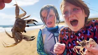 ADLEY and NiKO learn to SURF!!  Crab Funeral on our Lava Sand Castle after Riding some Hawaii waves