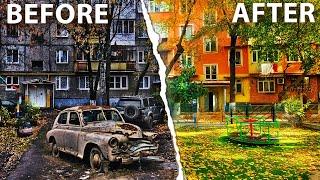 EPIC MAKEOVER of Ugly Hood! My Reaction, Walking tour, Typical Soviet Apartment Neighborhood  russia