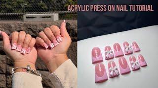 ACRYLIC PRESS ON TUTORIAL Duck nails, How to do a French nail art for beginners, pink bow nails