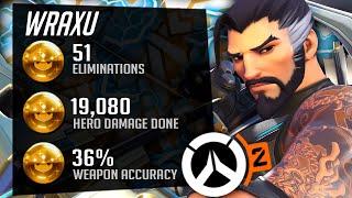 WRAXU DOMINATING AS HANZO - 51 ELIMS! POTG! OVERWATCH 2 GAMEPLAY