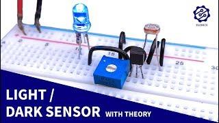 Light Sensor circuit on Breadboard + Darkness Detector | LDR & Transistor Projects