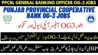 Punjab Provincial Cooperative Bank General Banking Officer OG-3 Jobs IBP Apply Online |PPCBL OG3 Job