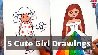 Easy and Cute DIY Girl Drawing | Beginner Art |Easy Drawing |Step by Step Girl Drawing |Craftmerint