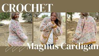 Easy colorful crochet cardigan tutorial, crochet block stitch cardigan with pockets, Magnus Cardigan