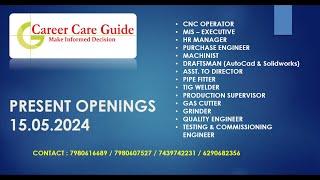 PRESENT OPENINGS 15.05.2024 | Career Care Guide | Recruitment & Jobs