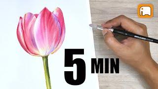 5 minute PINK TULIP  watercolour tutorial / Watercolor painting for beginner  Step by step