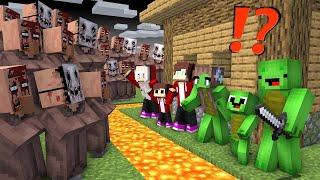 Mikey & JJ Families Security Base vs Scary Zombie Villager Army Battle in Minecraft animation