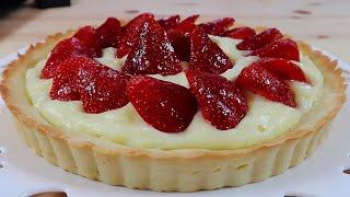 تارت توت فرنگی براق با فیلینگ کاستارد وانیلی Fresh Strawberry Vanilla Custard Tart