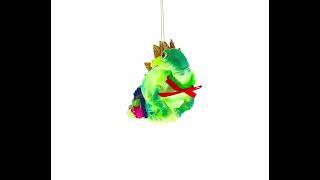 Roaring Green Dinosaur with Gifts - Blown Glass Christmas Ornament (CC-1004)