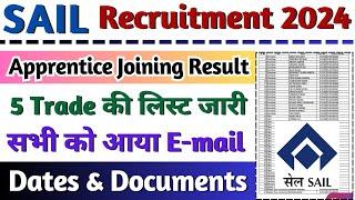 SAIL ITI Apprentice Joining List 2024, SAIL Durgapur Steel Plant Apprentice Result 2024, SAIL DSP