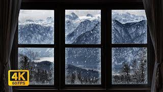 4K Winter landscape with snow window View - Relaxing, Calming, Ambience