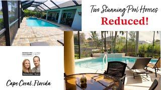 Two Reduced Cape Coral Florida Pool Homes For Sale with Backyard Fishing.