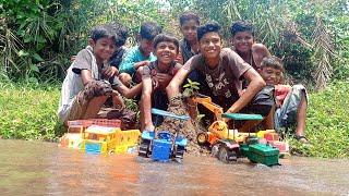 River Send Jcb 5cx loading Mini Tractor Trolley | tata truck | Tractors | @surajtechnicaltoy