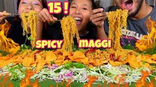 COOKING & EATING 15 PACKETS SPICY MAGGI NOODLES WITH @kaustav.arnakshi  | SPICY MAGGI CHALLENGE