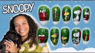 SNOOPY Christmas Nail Art TUTORIAL on SHORT Nails