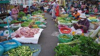 Early Morning Vegetable Market in Cambodia - Amazing Daily Lifestyle of Vendors Selling Vegetable