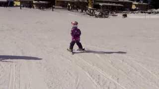 Four years old Luizka skiing in France. January 2014